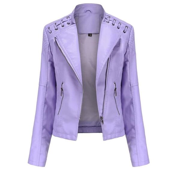 Purple Moto Punk Biker Fo Leather Full Zip Tie Tassels Side Zip Pockets Jacket - Picture 1 of 8